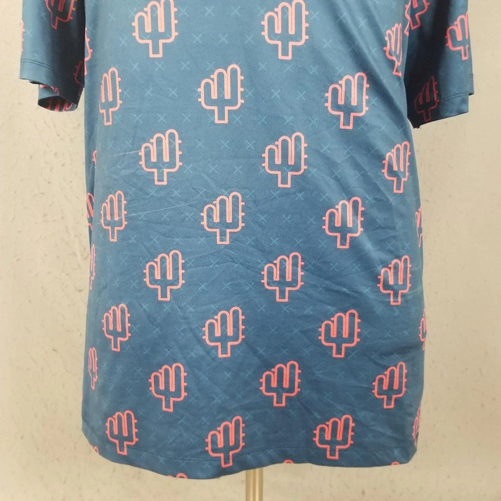Yatta Golf Polo Shirt Mens 2XL Blue Cactus Print Performance Stretch Golf